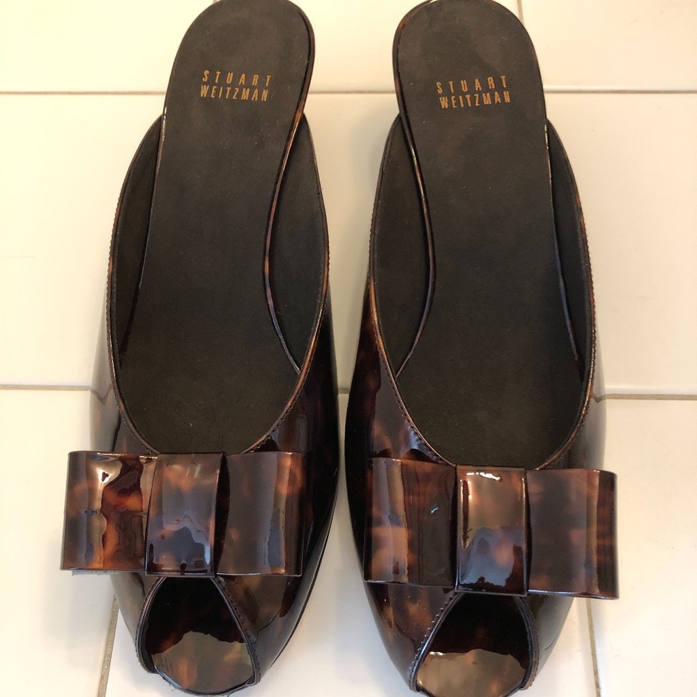 New! Stuart Weitzman Tortoise Patent Leather Mule